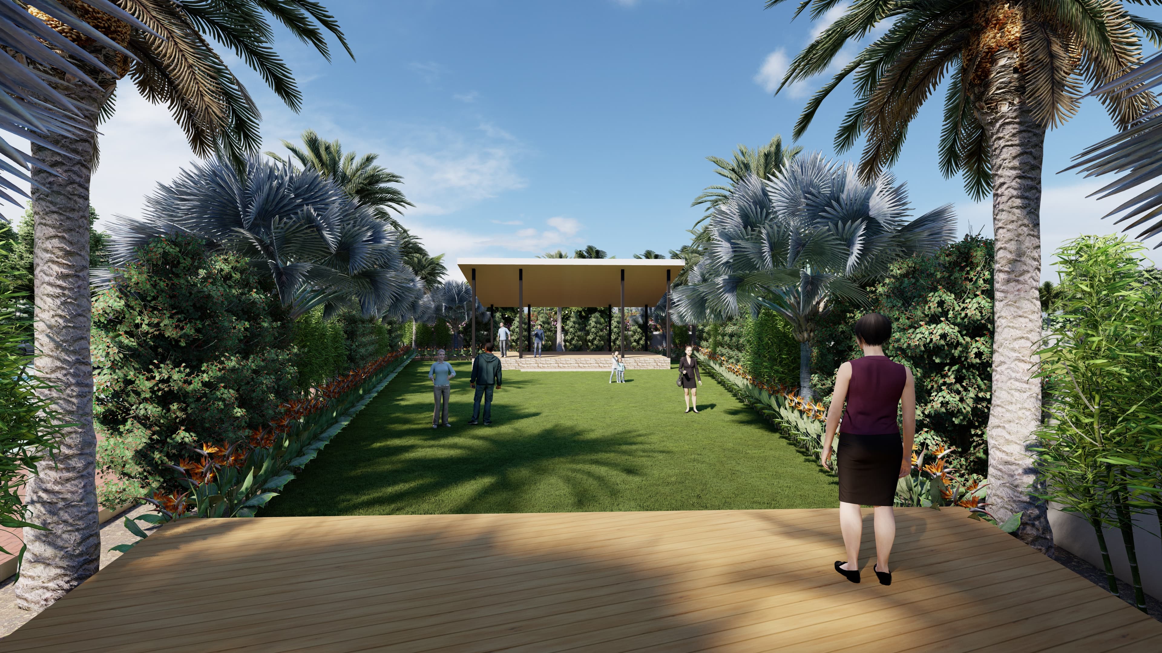 Open lawn with pavilion