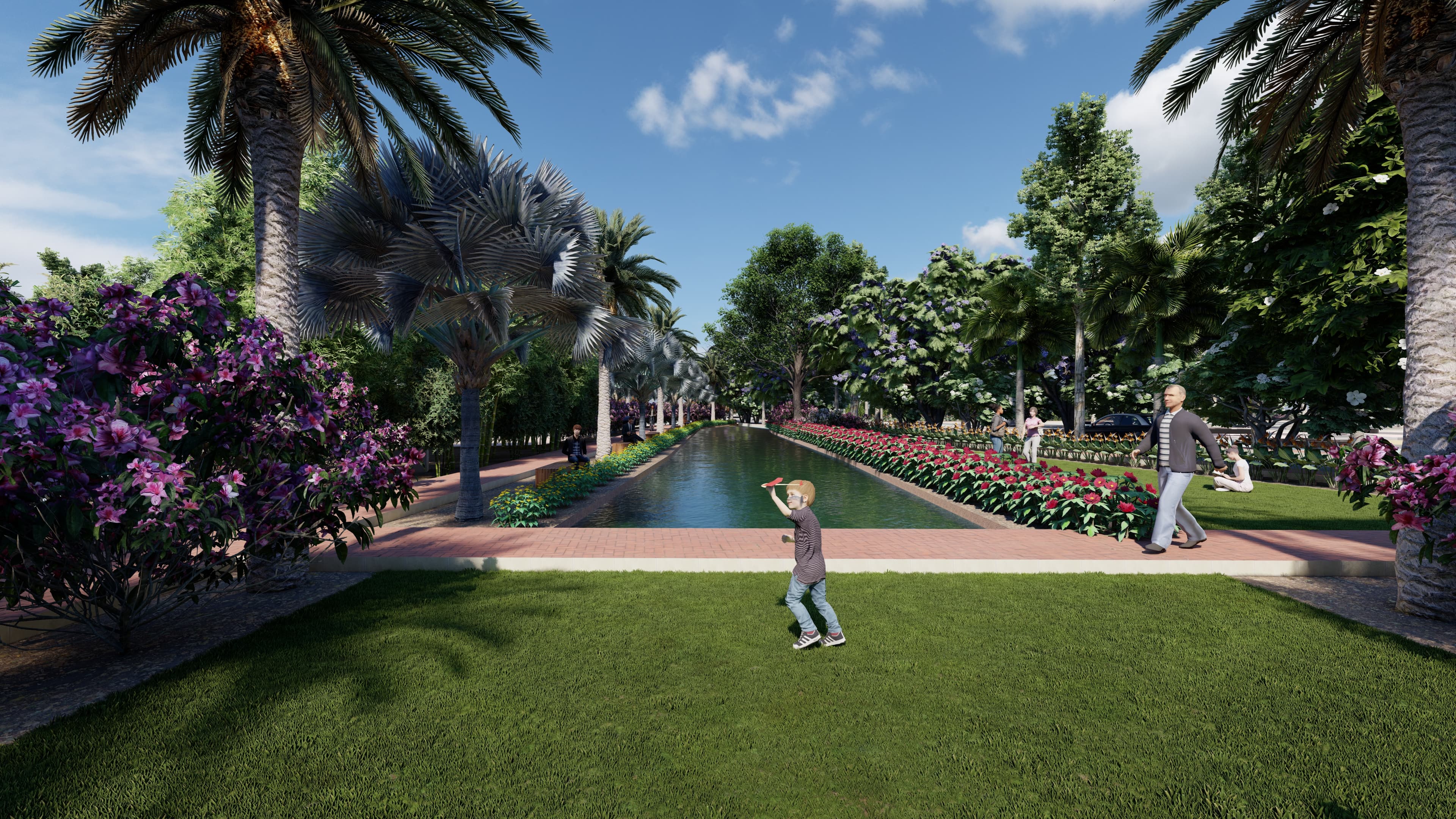 Reflecting pool and landscaped park